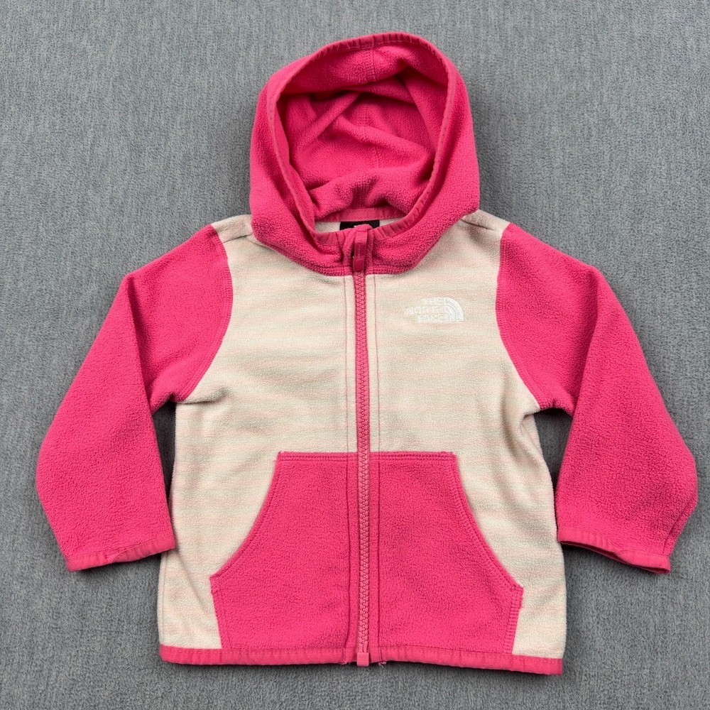 The North Face Jacket Baby Girl 6-12 Months Pink Glacier Fleece Hoodie Pullover